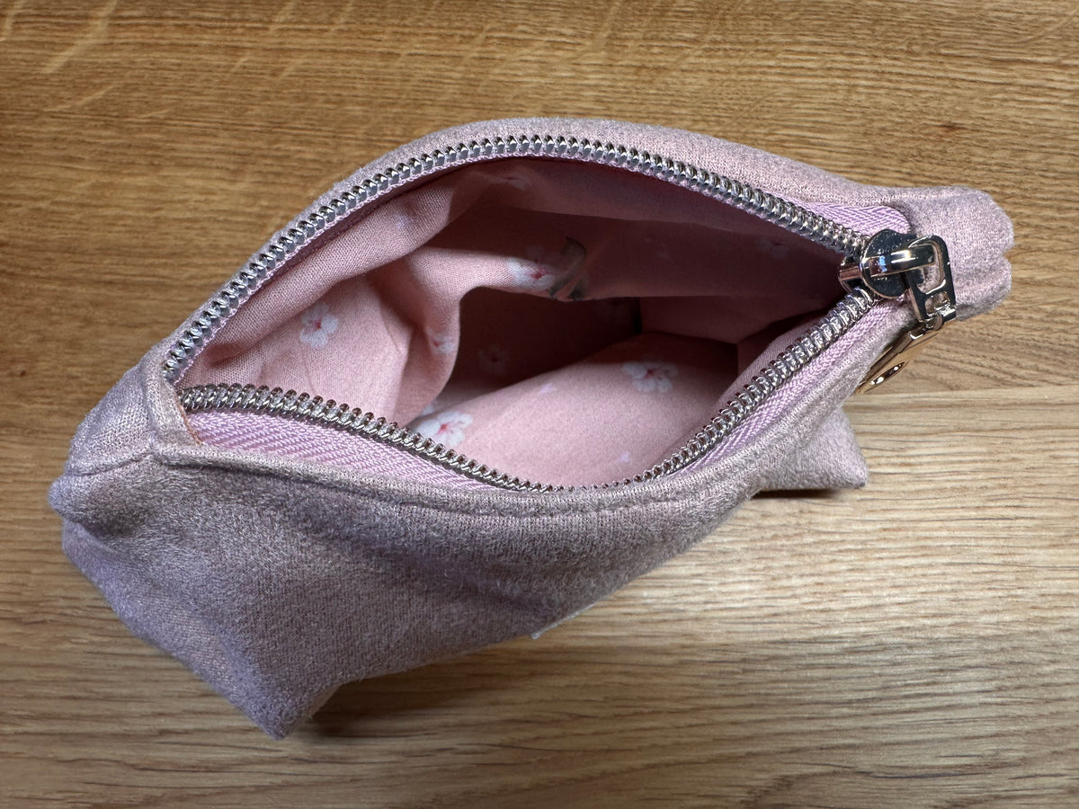 Kosmetikmäppchen rosa Velourleder mit silber Gr. XS