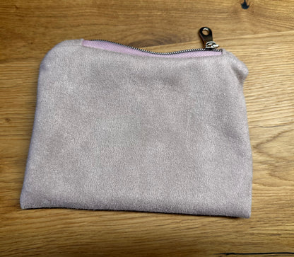 Kosmetikmäppchen rosa Velourleder mit silber Gr. XS
