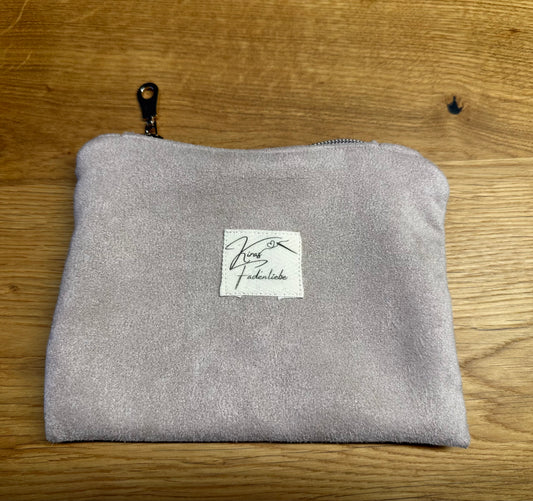 Kosmetikmäppchen rosa Velourleder mit silber Gr. XS