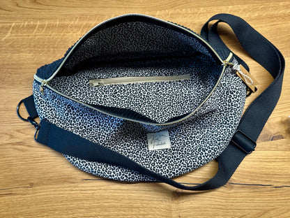 Bauchtasche Gr. L - Cord/Leopard - schwarz/beige