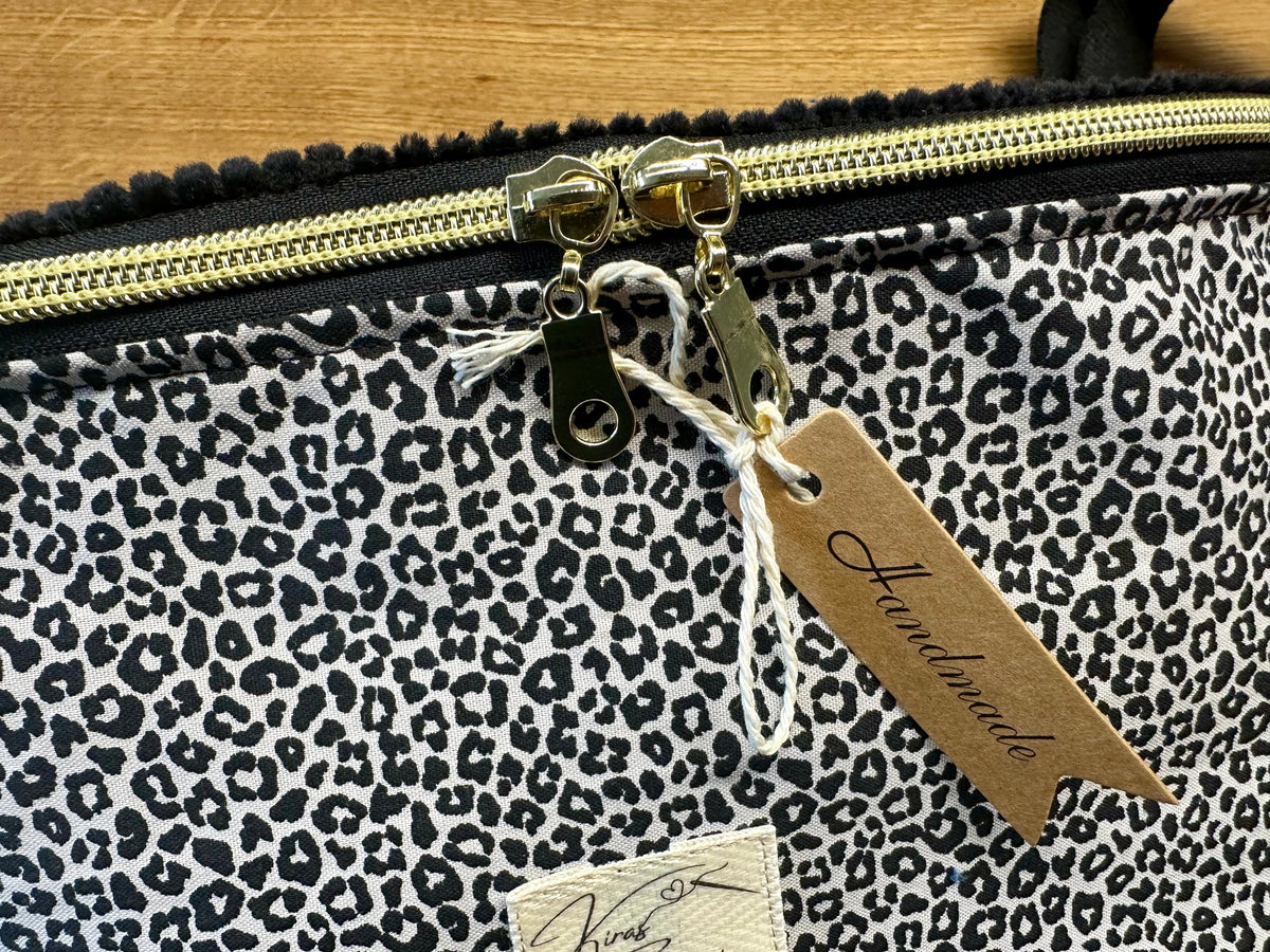Bauchtasche Gr. L - Cord/Leopard - schwarz/beige